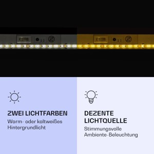 Klarstein Infrarotheizstrahler 2er-Set: Detailaufnahme der warmweißen und kaltweißen Beleuchtung.