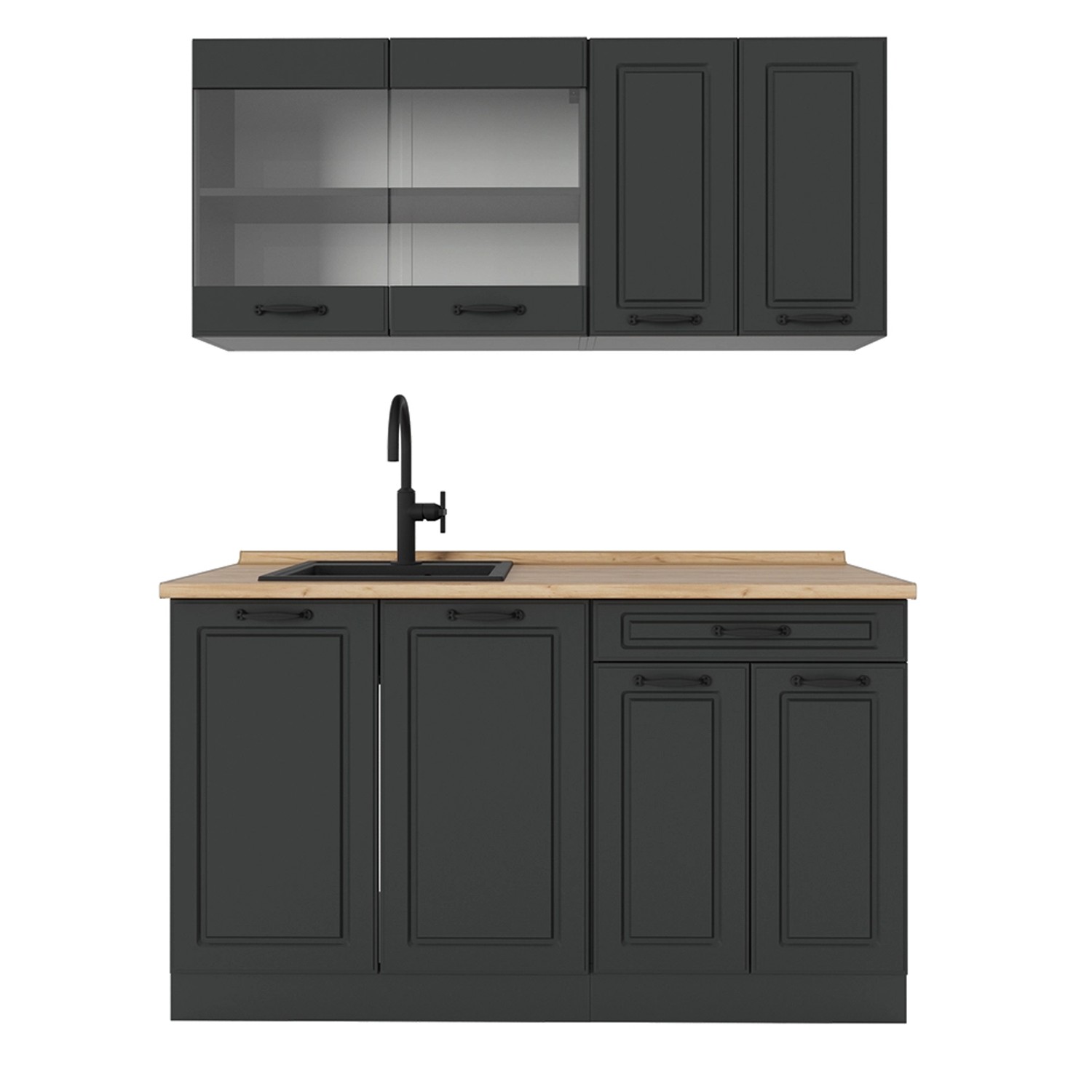 Vicco R-Line Küchenzeile Anthrazit Landhaus/Anthrazit 140 cm AP Eiche günstig online kaufen