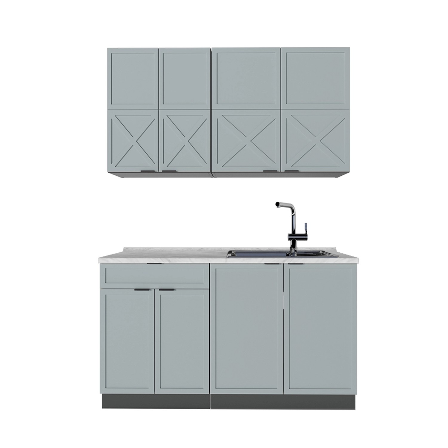 Vicco Fame-Line Singleküche Hellblau-grau/Anthrazit 140 cm AP Marmor günstig online kaufen