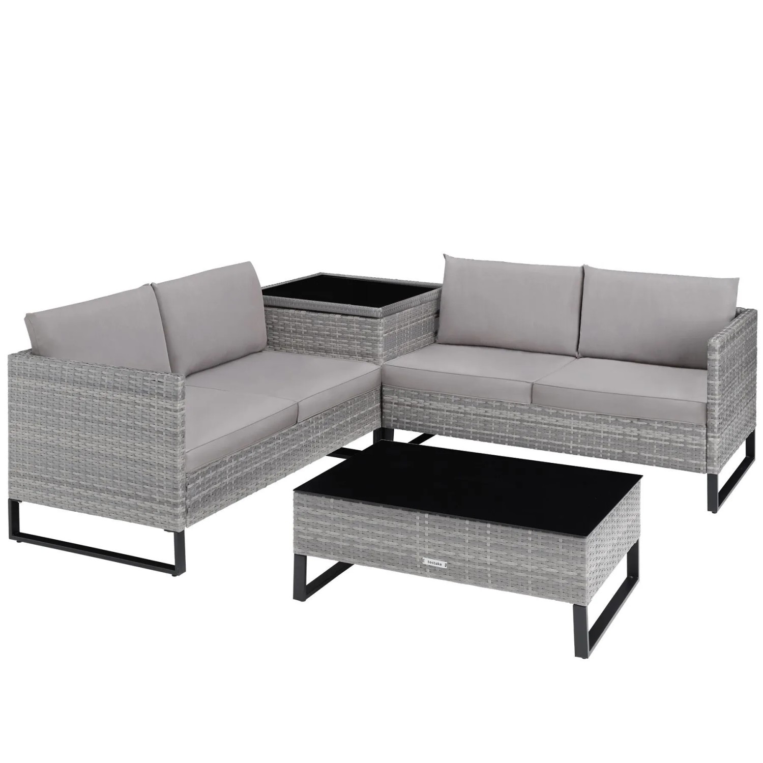 Tectake Rattan Lounge Ostuni Für 4 Personen Widerstandsfähig und Uv Beständig  128 5 x 66 x 63 5 cm Grau Meliert Grau