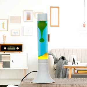 EASYLIGHT Lavalampe Weiß Blau Gelb 37,5 cm Hoch mit Leuchtmittel Yvonne