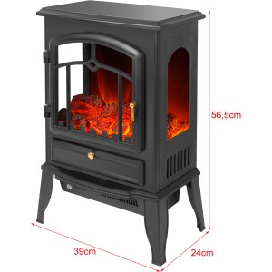 Schwarzer El Fuego Elektrokamin Como mit Heizung und Flammeneffekt im Retro-Design.