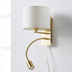 Lindby Wandleuchte Wandlampe Innen Florens 9620923 Modern in Gold Messing aus Textil 1-flammig E14 Wohnzimmerleuchte