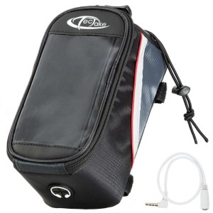 Tectake Fahrradtasche mit Rahmenbefestigung, wasserabweisend, schwarz, grau, rot, mit Audio-Verlängerung.
