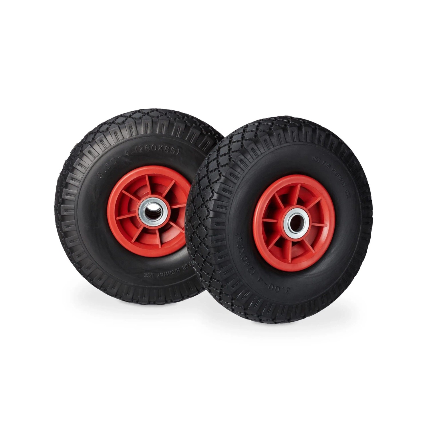 Relaxdays Sackkarrenrad 2er Set PU Gummi Schwarz Rot Pannensicher Kugelgelagert 3.00-4 26 cm 0,8 kg