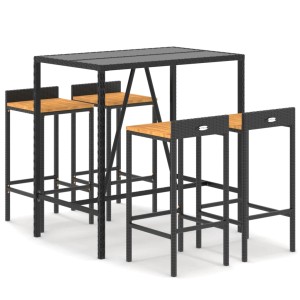 vidaXL Gartenbar-Set, 5-teilig, schwarz, aus Rattan und Akazienholz. Ideal für Garten und Terrasse.