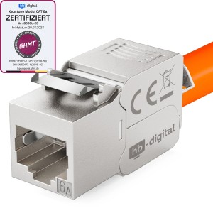 GHMT zertifiziertes Cat 6a Keystone Modul RJ45 von hb-digital, silberfarben.