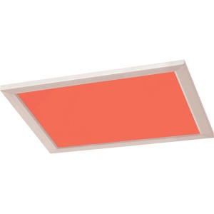 Flache, dimmbare Trio Smart LED Deckenleuchte Griffin in Nickel matt mit farbiger Beleuchtung.