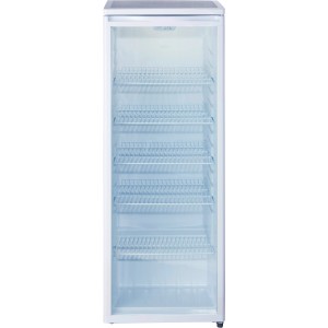 Weißer PKM Glastür-Kühlschrank GKS255 mit Drahtablagen. Getränkekühlschrank für Gewerbe und Privat.