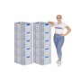 PROREGAL Spar Set: 10 graue Euroboxen mit blauen Griffen und Deckel, gestapelt.