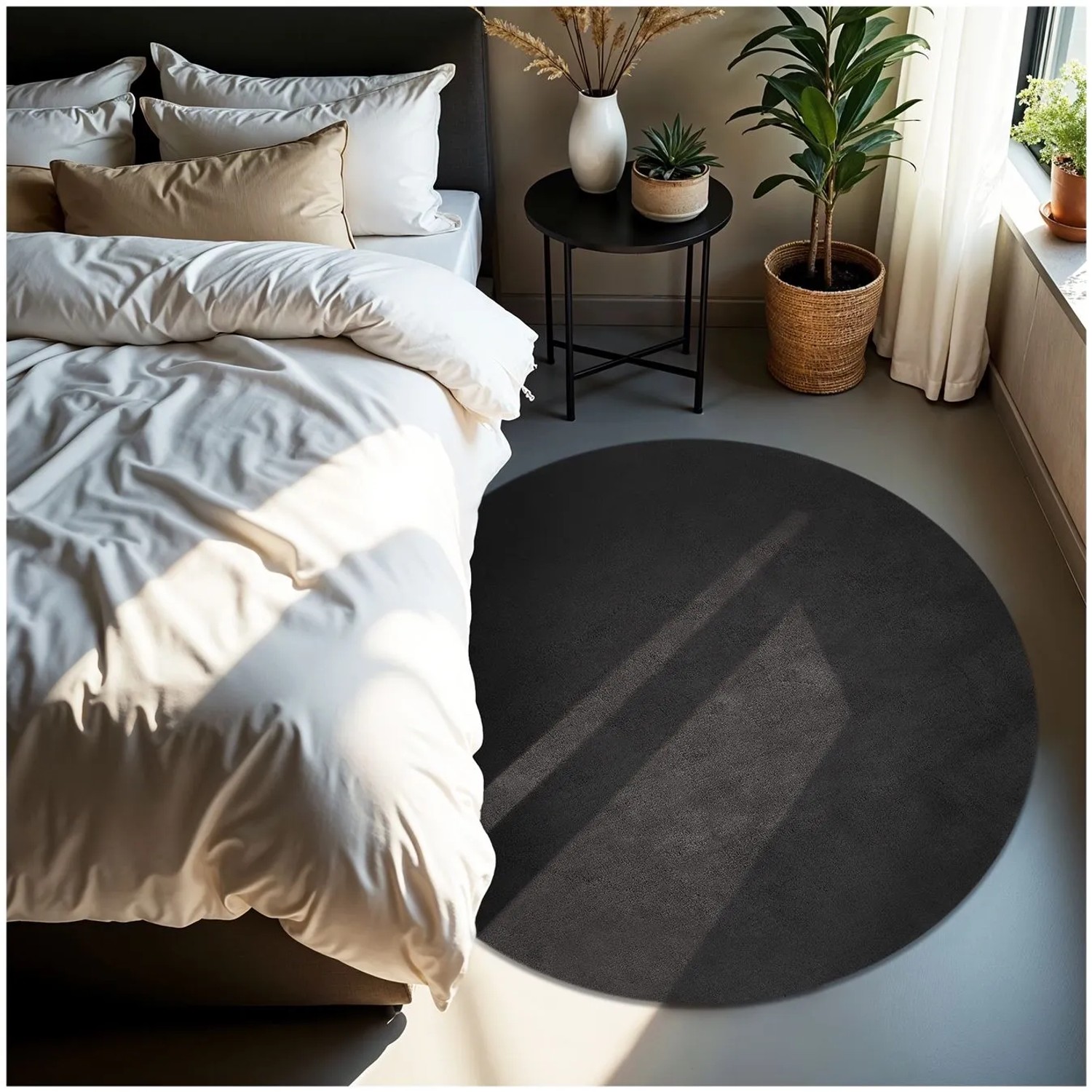 Tectake Kurzflorteppich Soft Zone Verschiedene Größen und Farben Flauschige Oberfläche  1630 G M² Florgewicht Ø 120 cm 120 x 120 x 1 50 cm Anthrazit