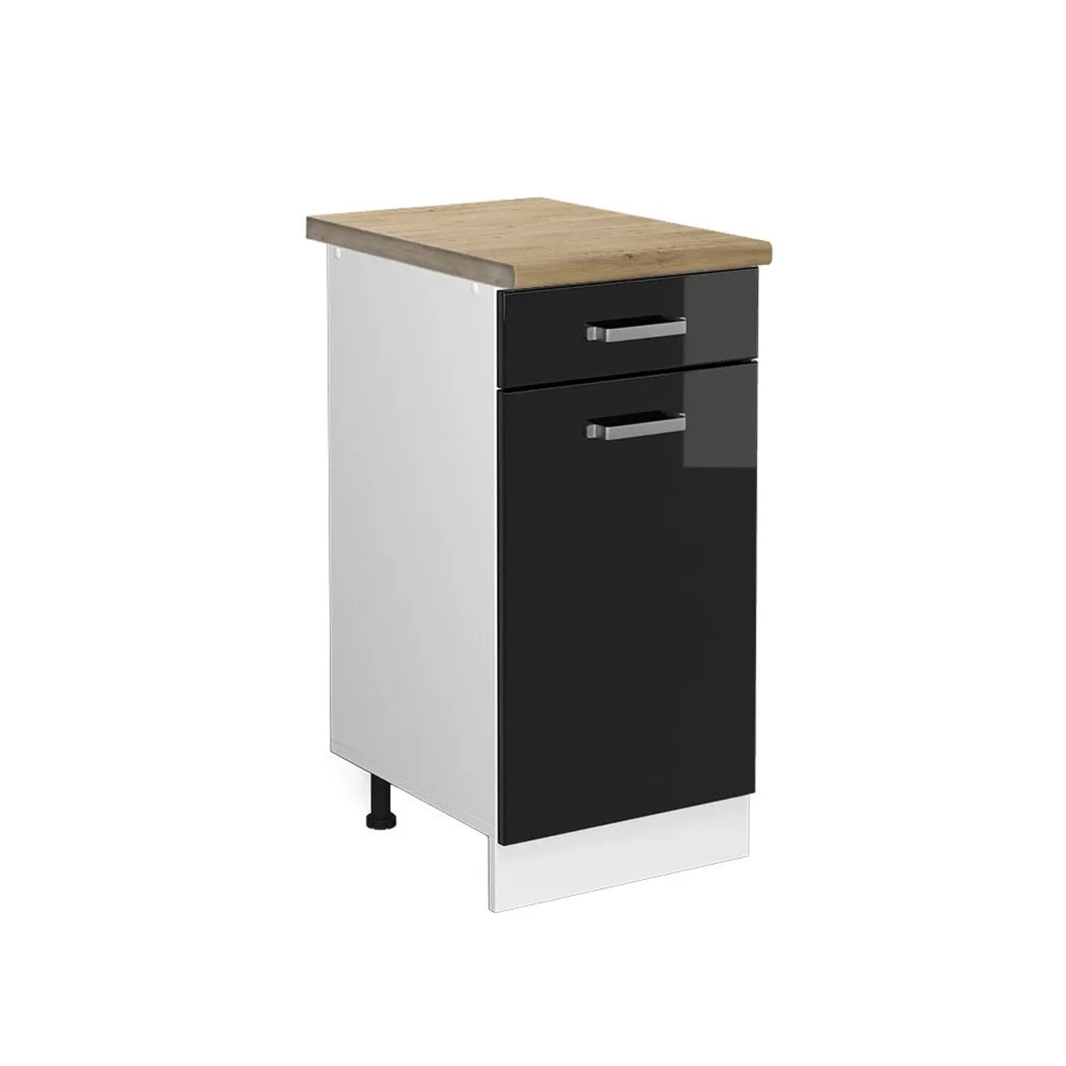 Vicco Küchenunterschrank R-Line Schwarz Hochglanz Weiß 40 cm AP Eiche