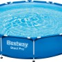 Bestway Stahlrahmenpool Steel Pro, Ø 366 cm, runder Pool mit blauem Becken und weißem Rahmen.
