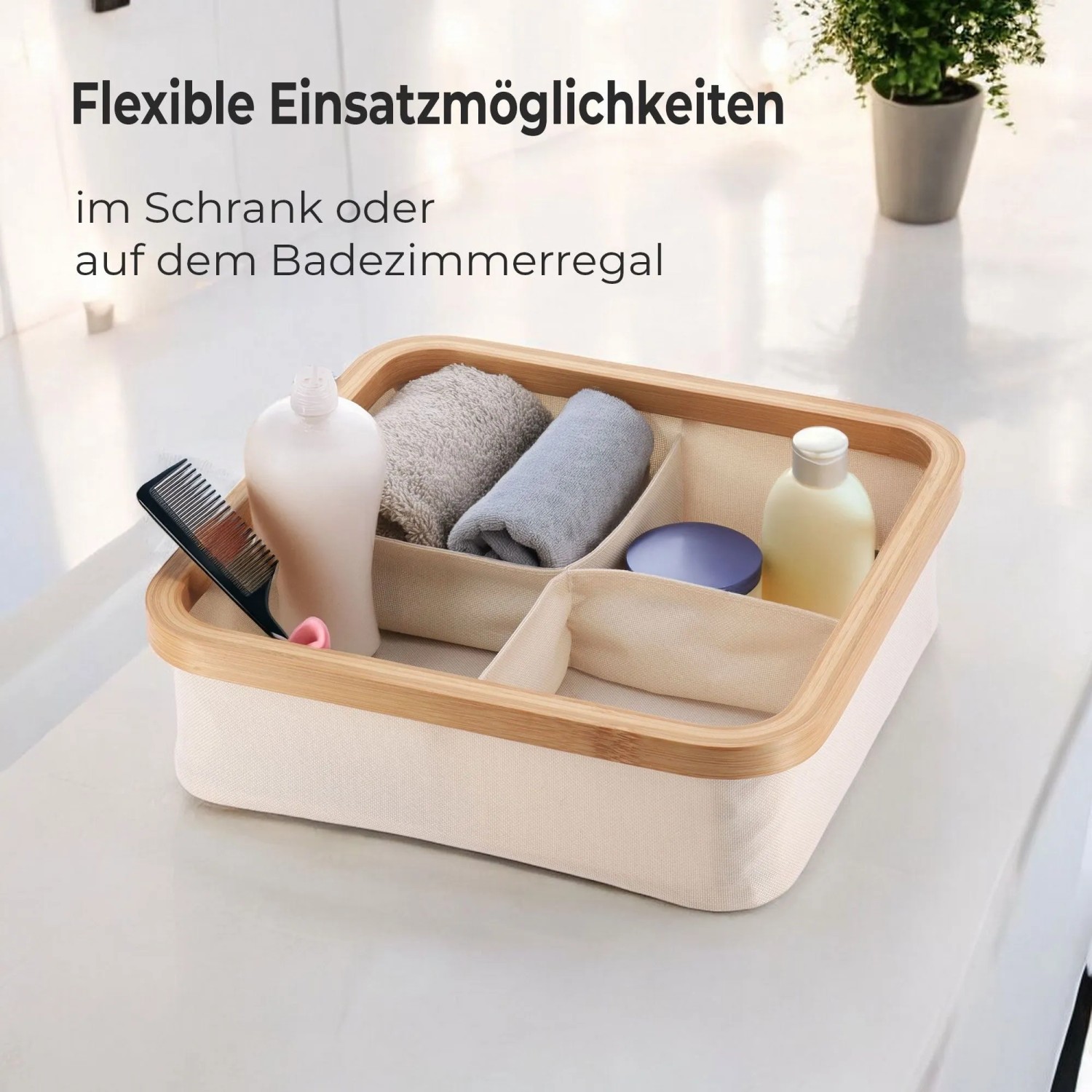 osoltus Badezimmer Box Nelson 2x Bambus Aufbewahrungskorb Beige 4 Fächer_9