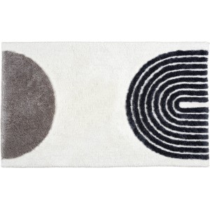 Schöner Wohnen Badteppich Barbados mit Linien und Halbkreisen in Grau und Schwarz, 60x90 cm.