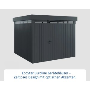 EcoStar Gerätehaus Euroline, Flachdach, anthrazit mit Lichtband. Gerätehäuser für den Garten.