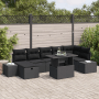 Schwarzes 8-tlg. vidaXL Garten-Sofa-Set aus Poly Rattan mit verstellbarem Tisch für Terrasse und Garten.