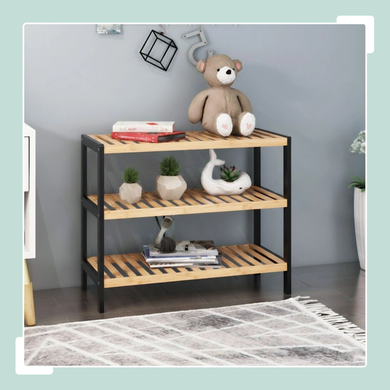 Relaxdays Schuhregal Bambus Natur Schwarz 3 Ablagen 55 cm x 70 cm x 26 cm 2,2 kg_2