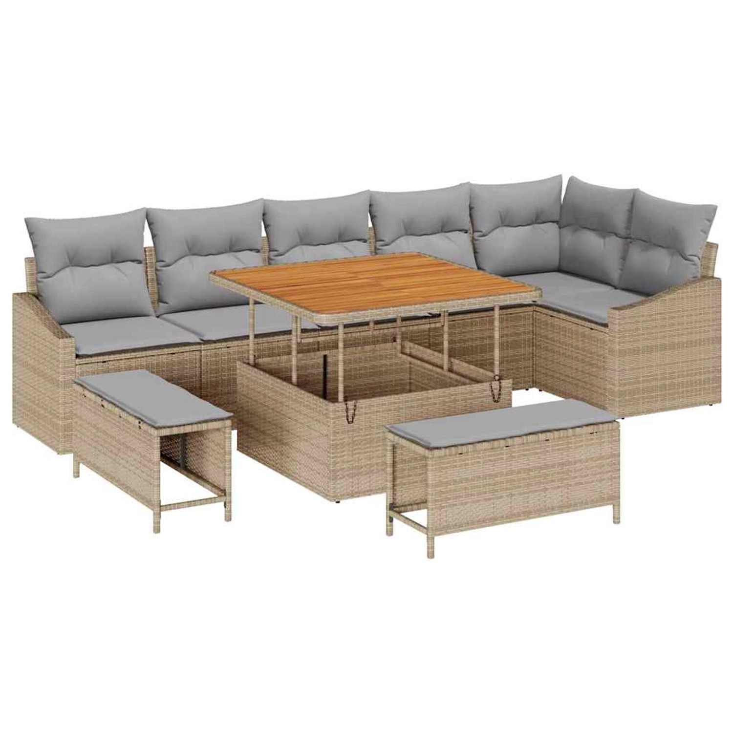 vidaXL Garten-Sofa-Set mit Kissen 9-Tlg Beige Poly Rattan 3362667 günstig online kaufen