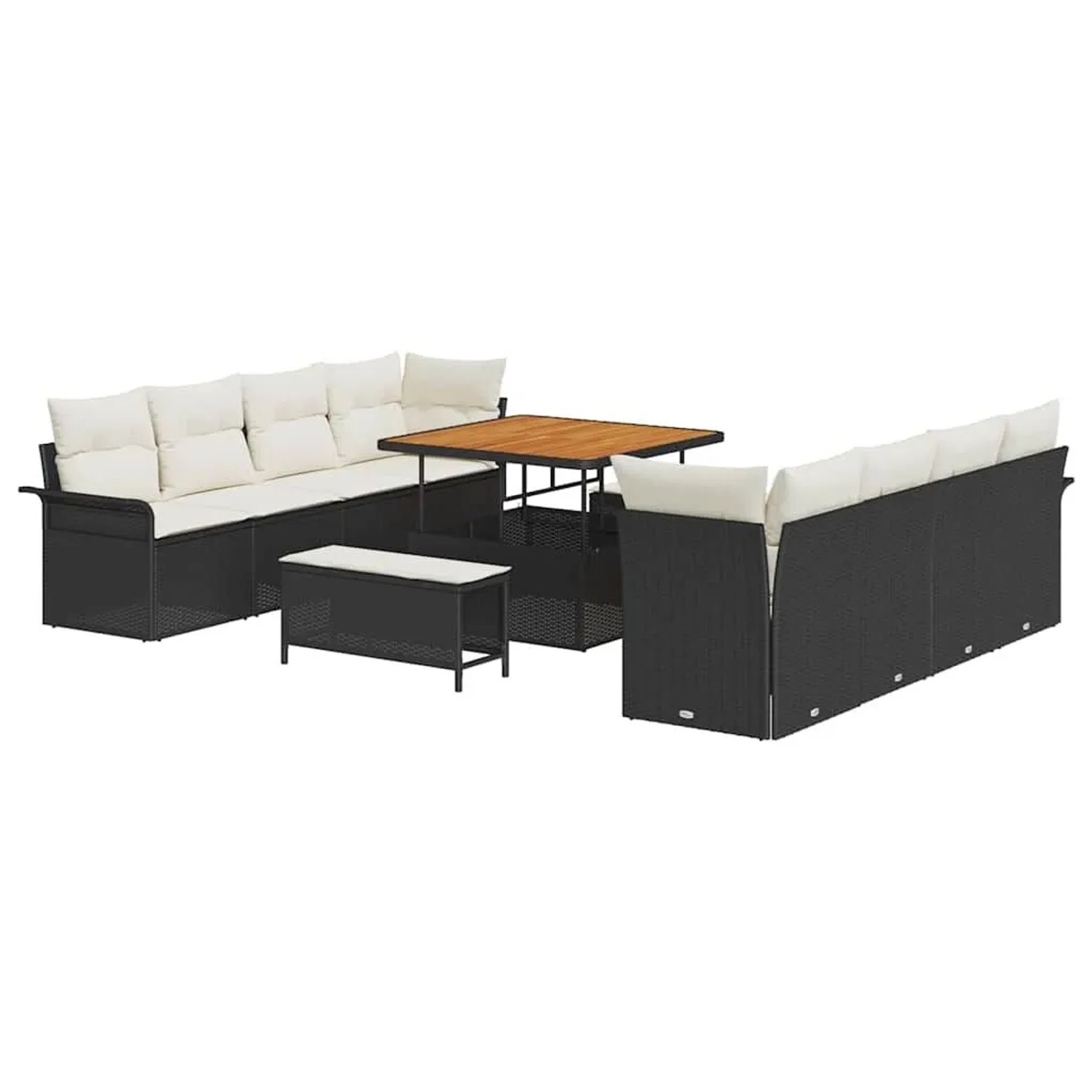 vidaXL Garten-Sofa-Set mit Kissen 11-Tlg Schwarz und Creme 3364065