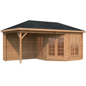 Palmako Holz-Pavillon Melanie, braun, 557x280 cm, mit Fußboden. Gartenlaube mit Überdachung und Fenstern.