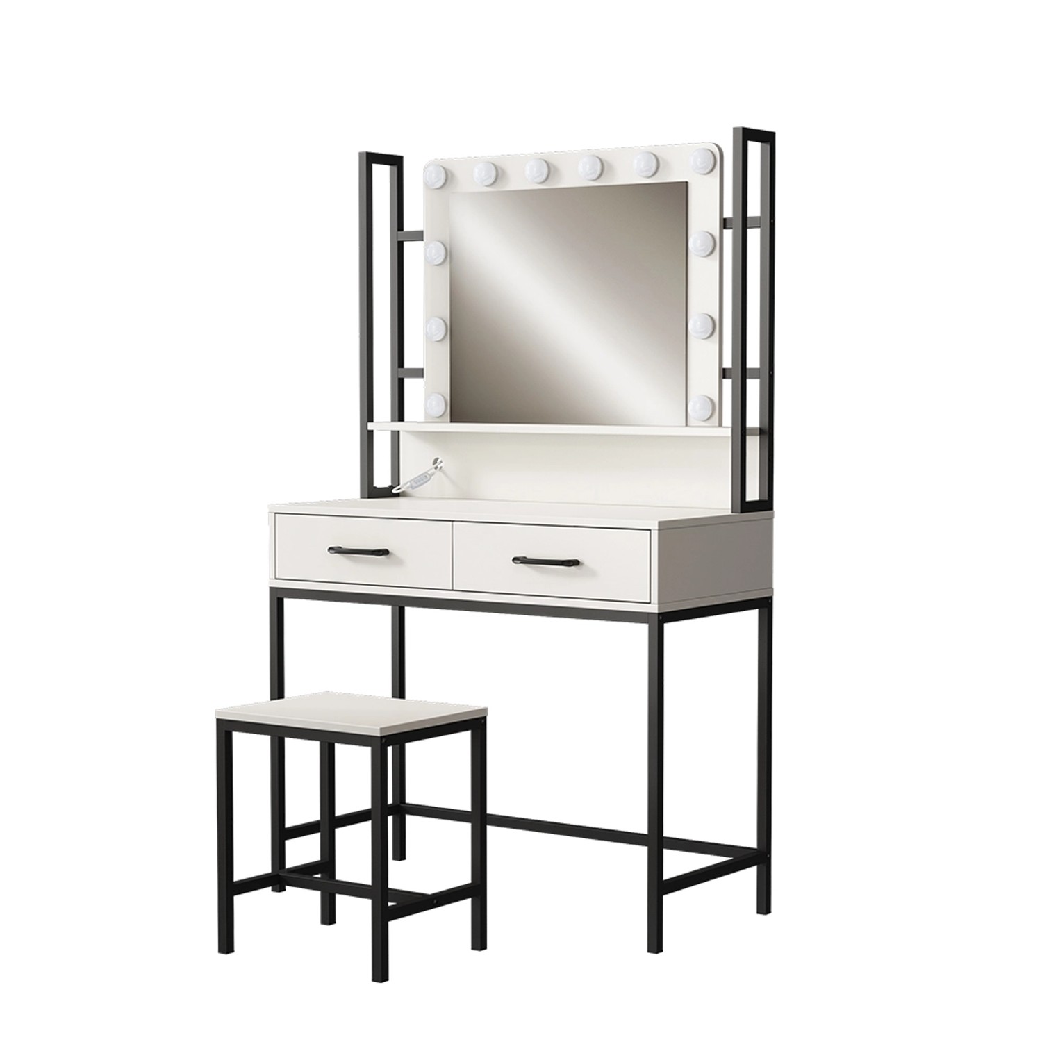 Vicco Schminktisch Luvia Weiß/Schwarz 90 cm mit LED-Beleuchtung und Hocker günstig online kaufen
