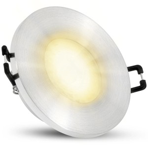 Flacher, gebürsteter LED Einbauspot BEDA in Silber mit warmweißem Licht für Bad und Außen.