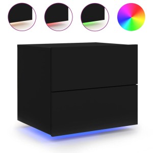 Schwarze vidaXL Wand-Nachttische mit LED-Beleuchtung, 2er-Set. Moderne Nachtkonsolen zur Wandmontage.