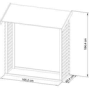 Skizze: Karibu Kaminholzunterstand 1,5 naturbelassen, Maße 184,4x165,2x60,4 cm, Holzregal.