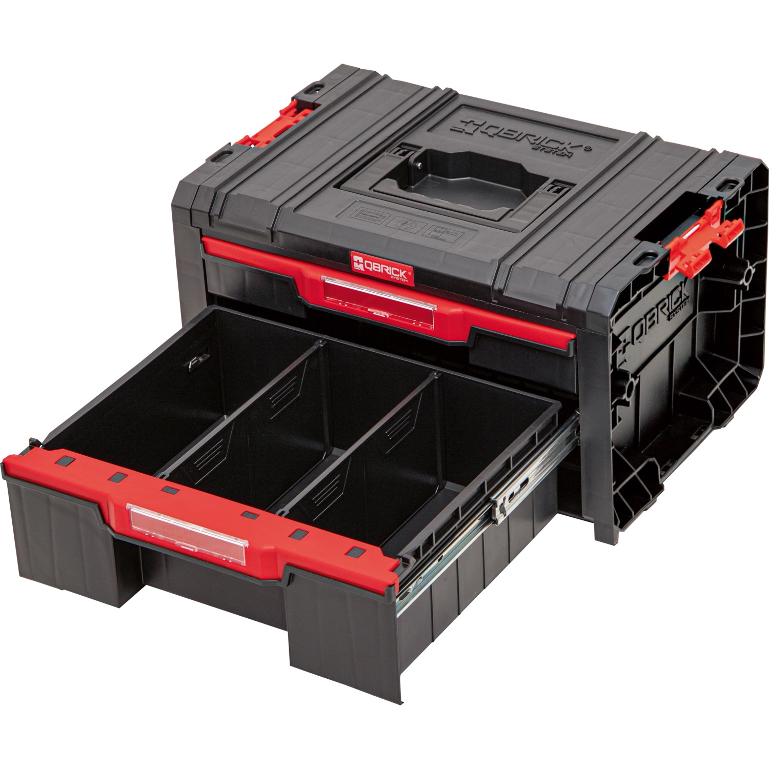Qbrick Schubladenschrank PRO Drawer 2, Werkzeugkoffer mit zwei Schubladen und Fächern.