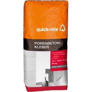 Quick-Mix Porenbetonkleber, 25 kg Sack für Porenbetonsteine.
