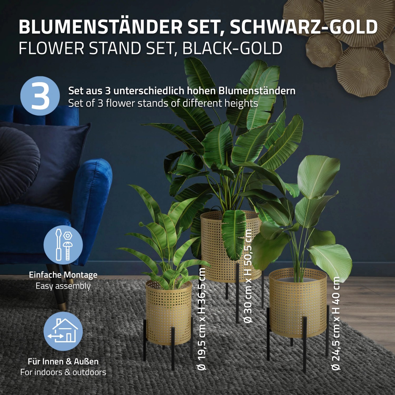 Ml Design Blumenständer 9er Set Schwarz Gold Aus Stahl Metall Pflanzenständer Kaufen Bei Obi