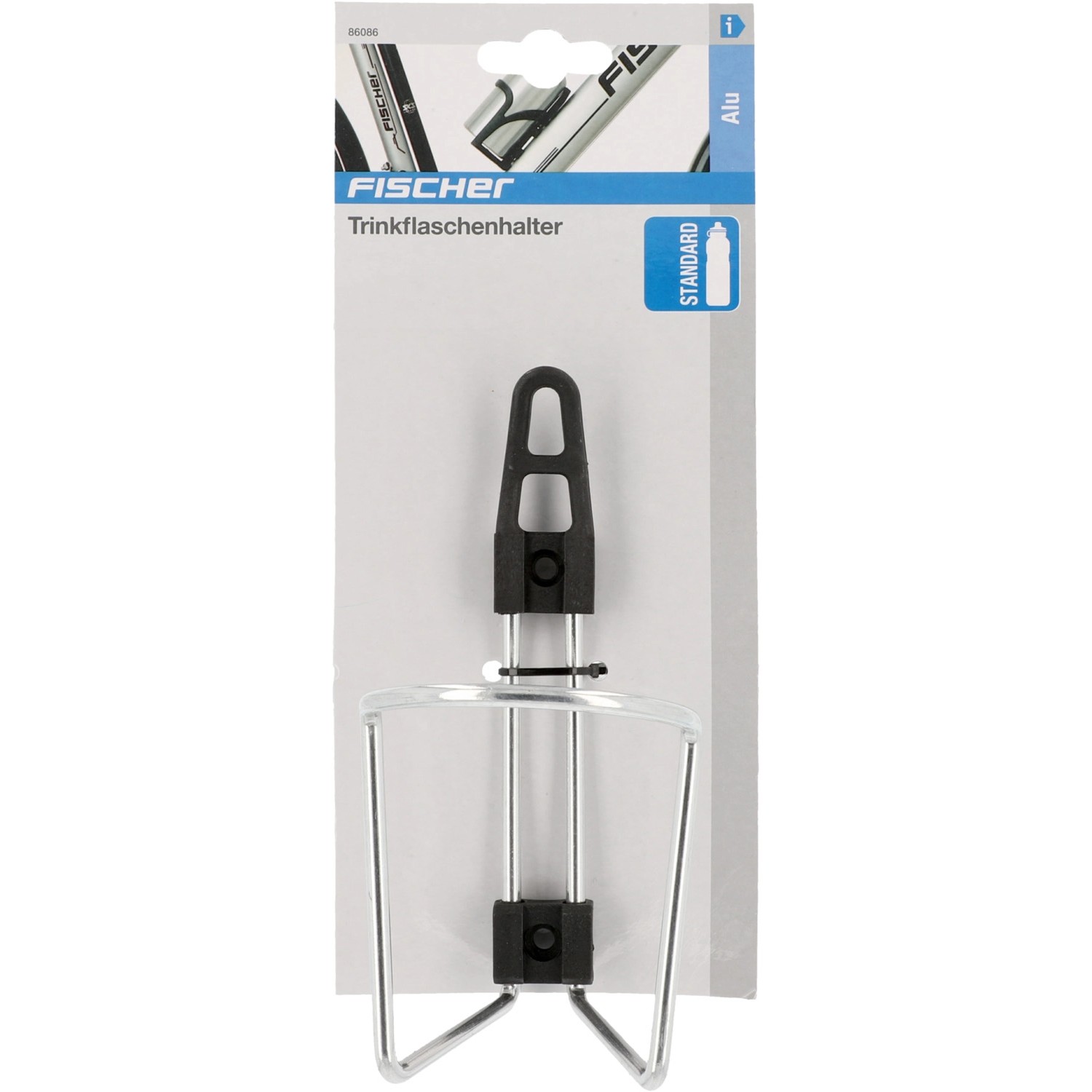 Fischer Trinkflaschenhalter aus Aluminium, zur Befestigung am Fahrradrahmen.