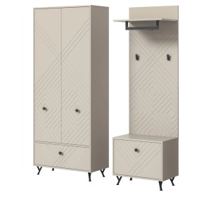 Inn.Furn Garderoben-Set 3-teilig Sand 195 cm mit Gefräster Struktur Apunti