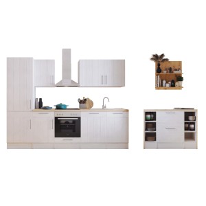 Respekta Landhaus Küchenzeile Anton 280 cm mit Kücheninsel in Lärche Weiß.