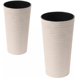 Siena Garden Pflanzsäulen Set, 2 weiße Pflanzgefäße mit Rillenoptik.