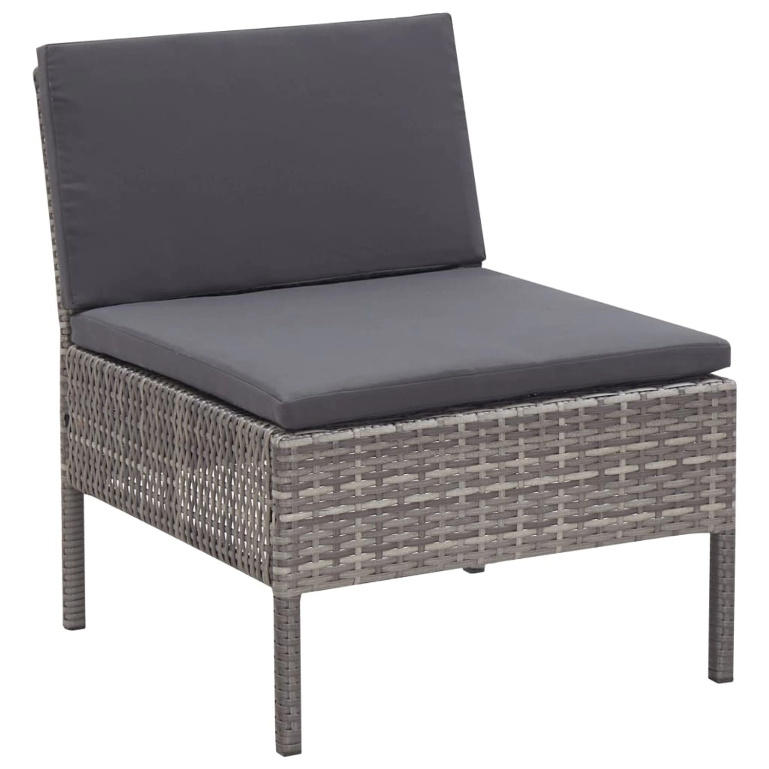 Graues vidaXL Gartenmöbel Lounge-Set: Einzelner Sessel mit anthrazitfarbenen Auflagen aus Polyrattan.