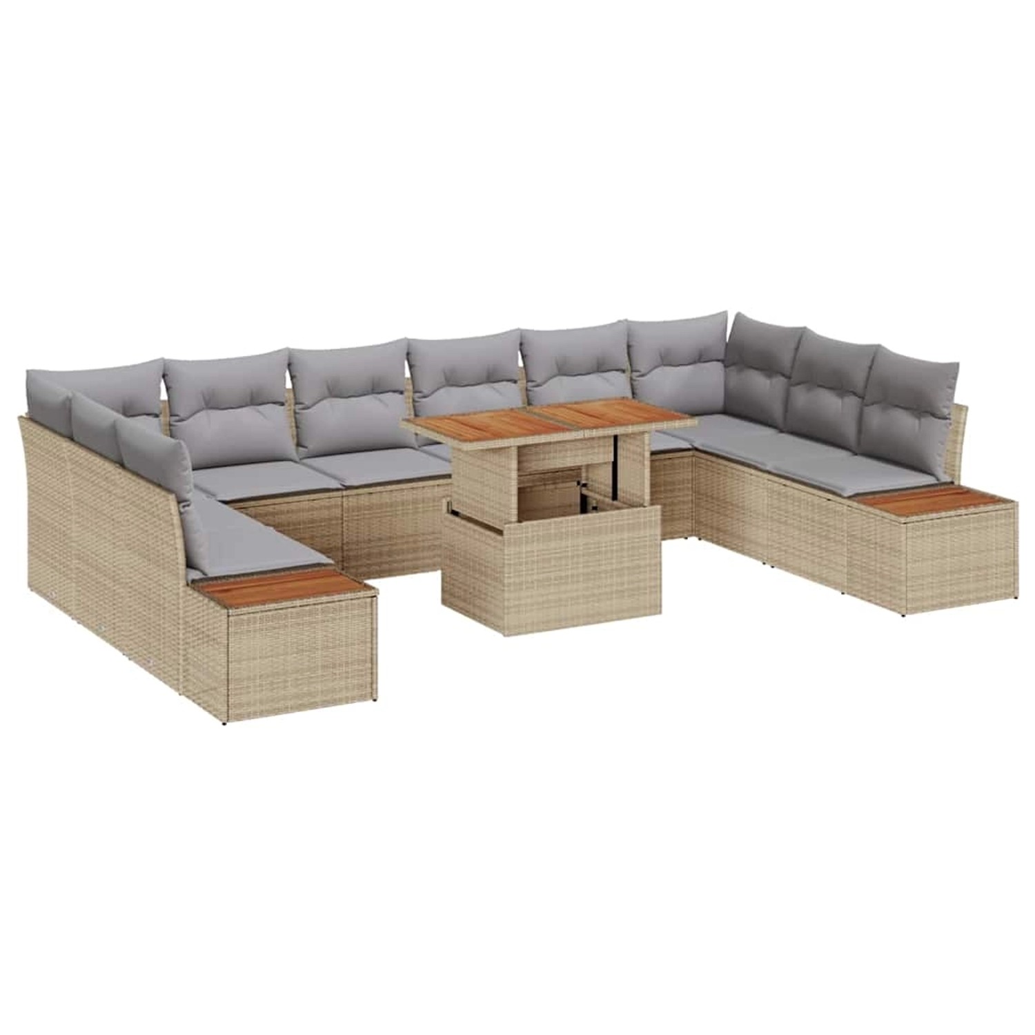 vidaXL Garten-Sofa-Set mit Speicher 11-Tlg Beige Poly Rattan 3358844 günstig online kaufen