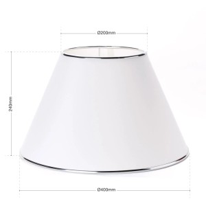 Konischer Orion Lightstyle Lampenschirm, 40 cm, weiß mit Chromrand für Stehlampe.