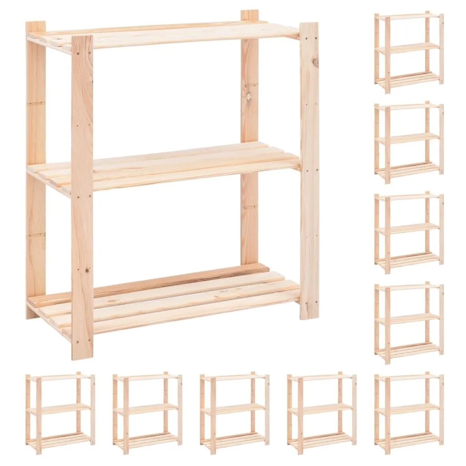 vidaXL Lagerregale 3 Böden 10 Stk 80x38x90cm Massivholz Kiefer 150kg 3051120