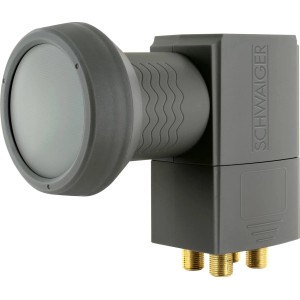 Schwaiger Sun Protect Quad LNB in Anthrazit für SAT Anlagen mit hitzebeständiger Feedhornkappe.