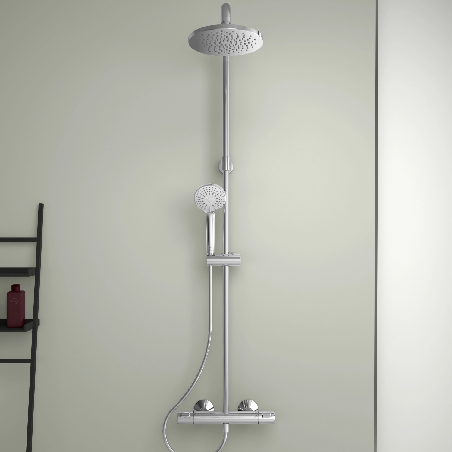 Ideal Standard Ceratherm T25 Duschsystem Chrom mit Kopf- und Handbrause.