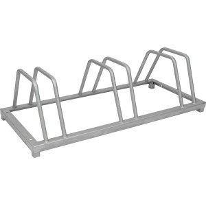 Fahrradständer aus Stahl, feuerverzinkt, mit 3 Bügeln zum Abstellen von Fahrrädern.