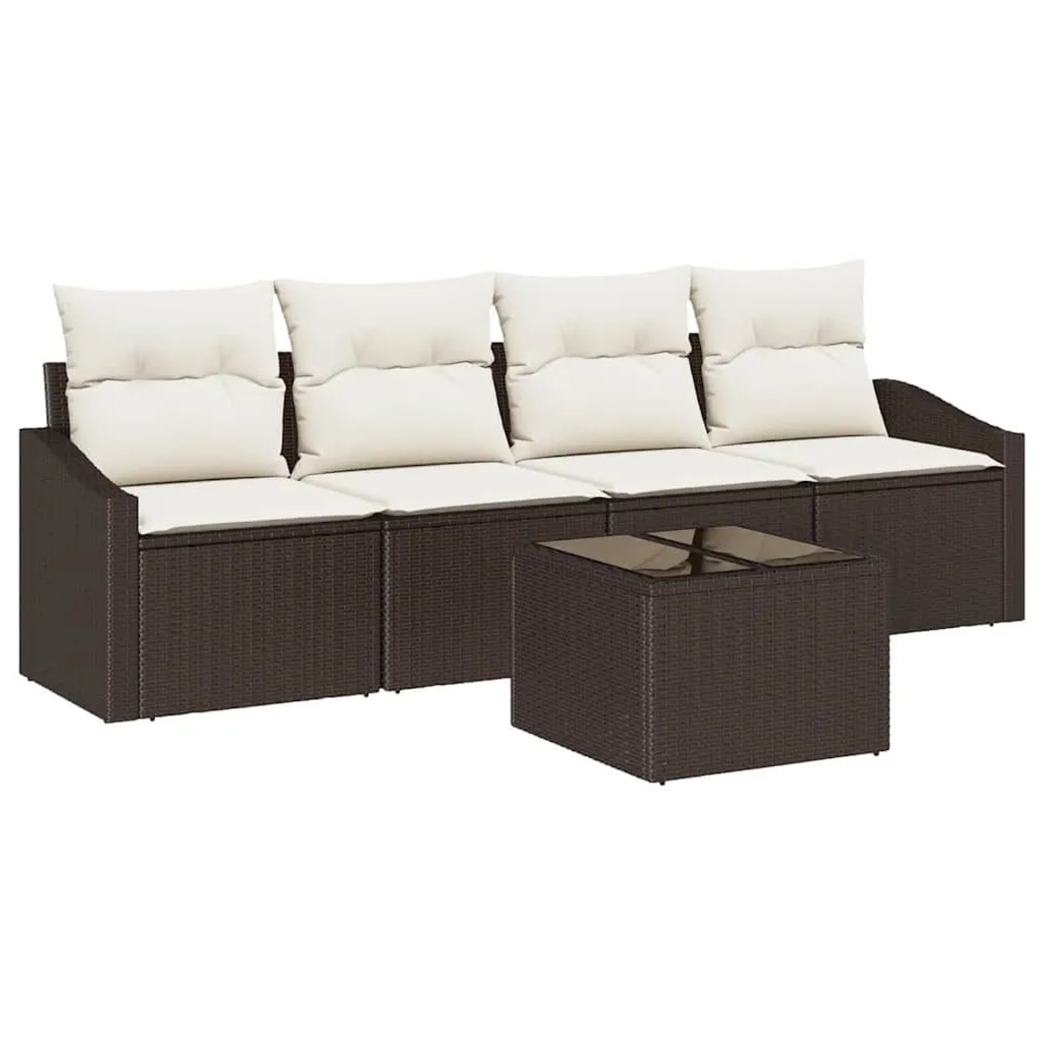 vidaXL Sofa Set mit Kissen 5-Tlg Braun und Creme Poly-Rattan 3346588 günstig online kaufen