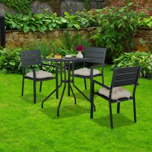 Relaxdays Gartentisch Kunststoff Stahl Schwarz Holzoptik 75 cm x 61 cm x 61 cm 5 kg
