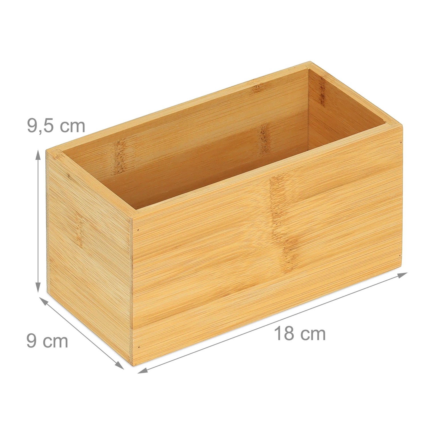 Schmale Relaxdays Ordnungsbox aus Bambus, Naturfarben, 9,5x18x9cm, zur Aufbewahrung und Ordnung.