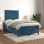 Dunkelblaues vidaXL Boxspringbett (120x200 cm) mit Samtbezug, Matratze und Kopfteil.