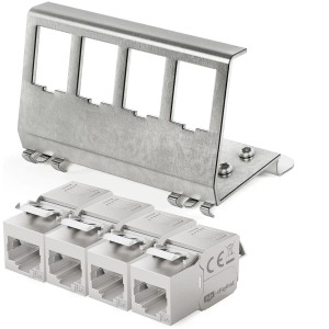 hb-digital Hutschienenadapter 4 Port  mit CAT 6a Keystone Modul RJ45