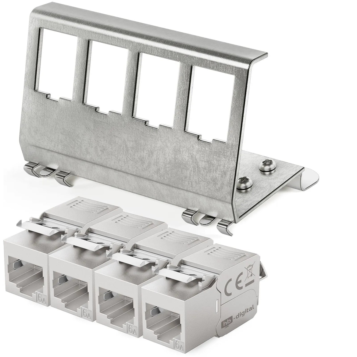 hb-digital Hutschienenadapter 4 Port  mit CAT 6a Keystone Modul RJ45