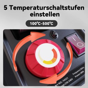 Bedienfeld der CCLIFE 48W Lötstation: roter Drehregler zur Temperatureinstellung von 100-500°C und roter Ein/Aus-Schalter.